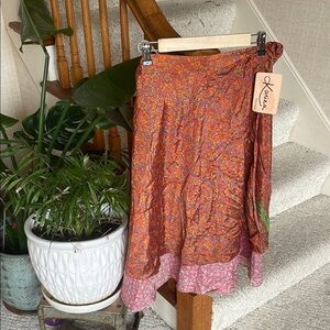 Kariza Vintage Women's Floral Multicolor Silk True Wrap Skirt